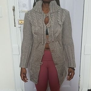 Wool cable knot sweater jacket